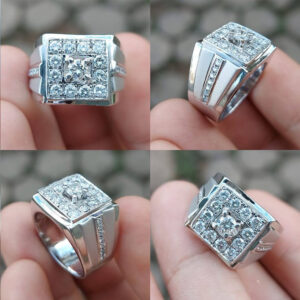 Cincin Pria Emas Putih dengan Berlian Asli | Men\'s White Gold Ring with Genuine Diamonds